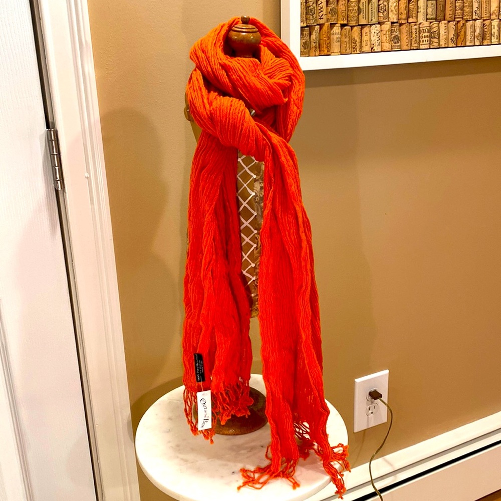 Out of the Box 100% Pure New Wool Orange Scarf with Tassels